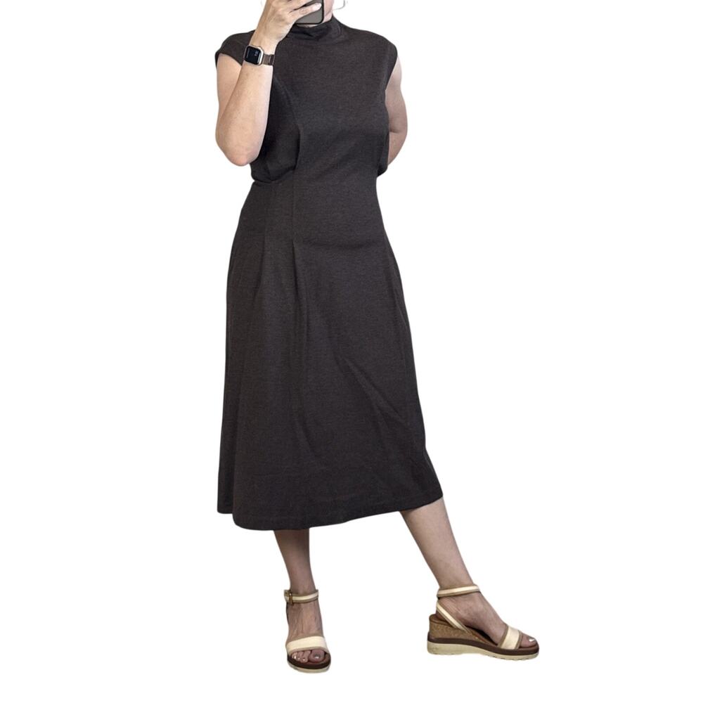 Banana Republic Rabia Ponte Midi Dress Size XL Chocolate Brown Sleeveless Pocket